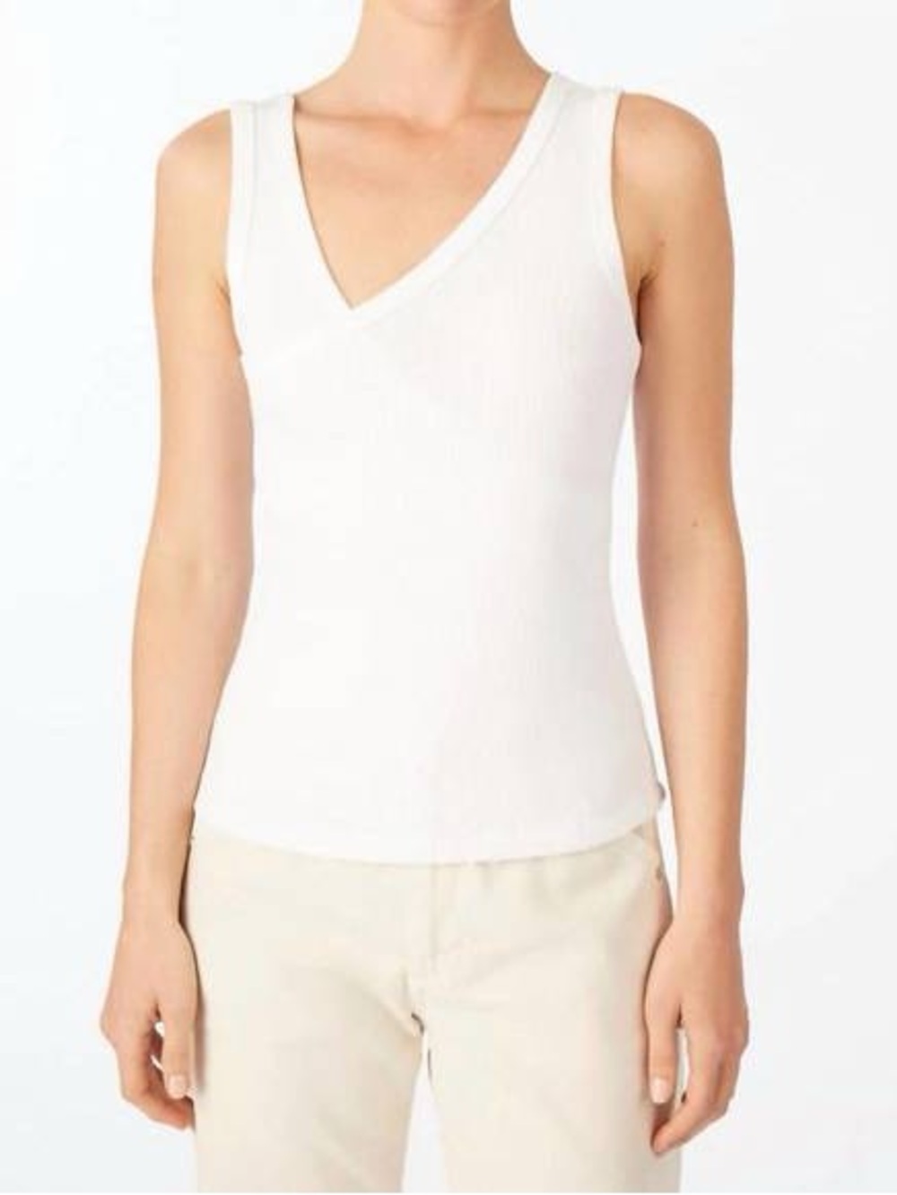 AMO White V-Neck Ribbed Tank